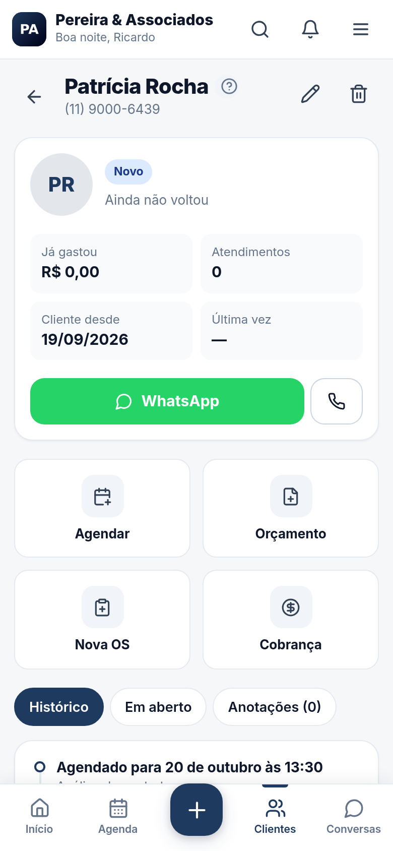 O histórico de um cliente