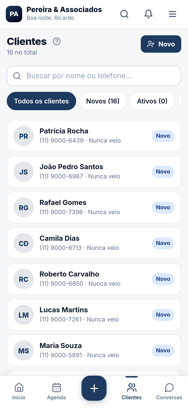 Cada cliente com o caso