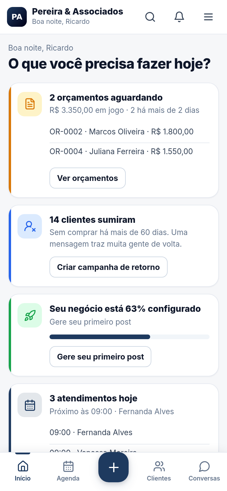 Tela de início do sistema