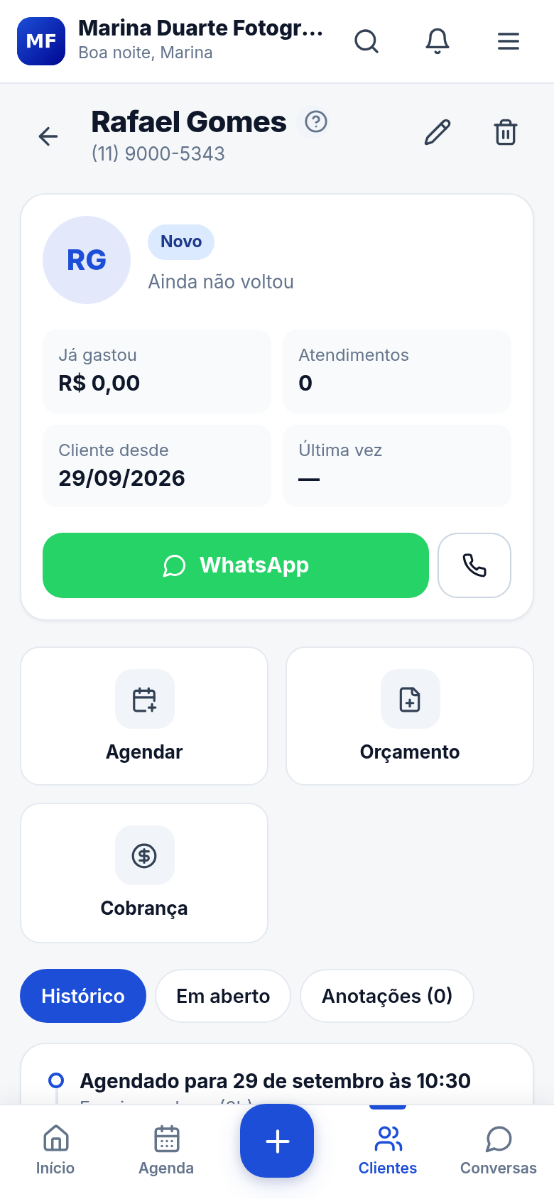 O histórico de um cliente