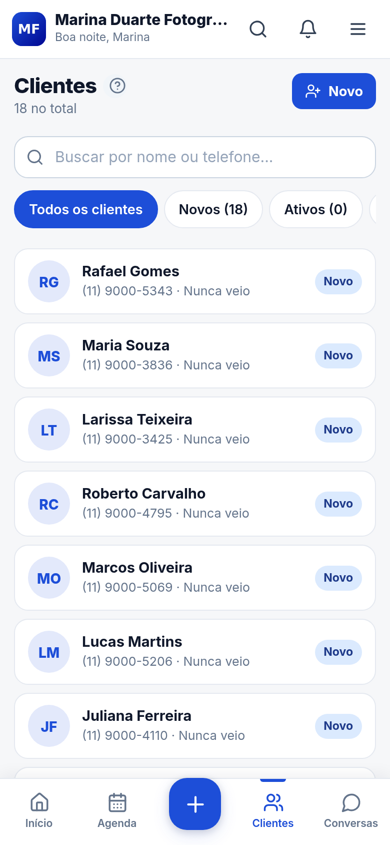 Cada cliente com histórico