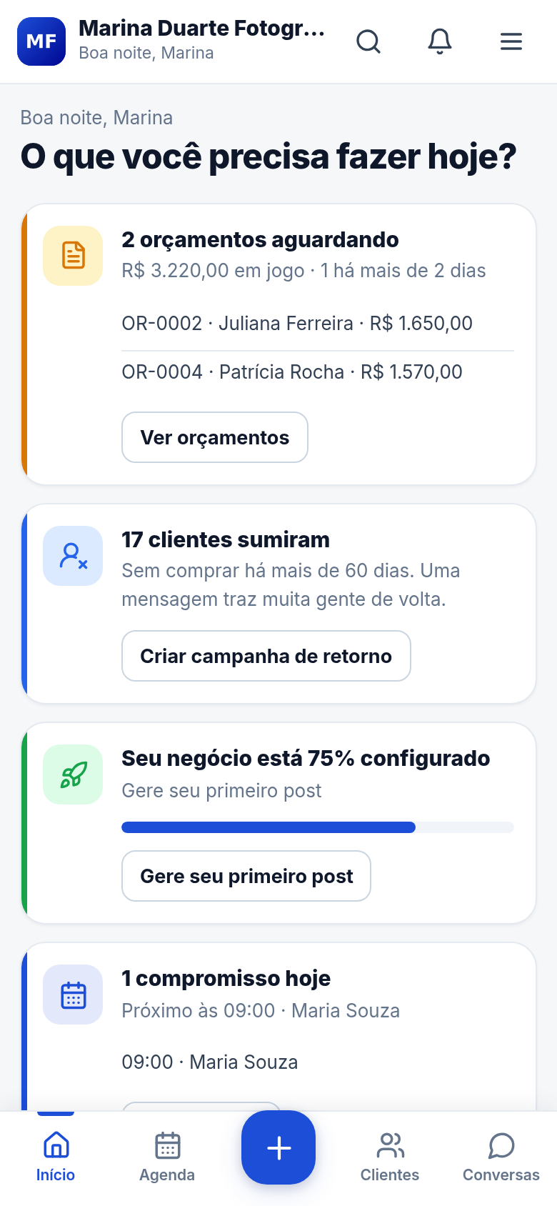 Tela de início do sistema