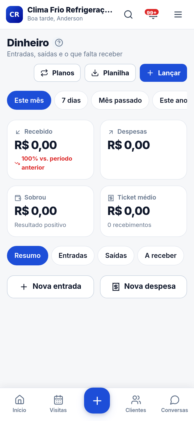 Quanto entrou hoje