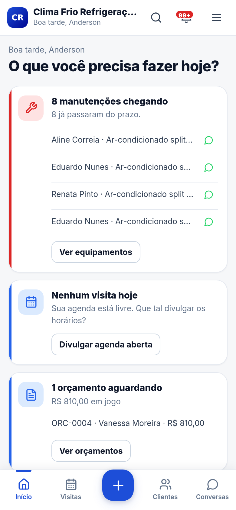 Tela de início do sistema