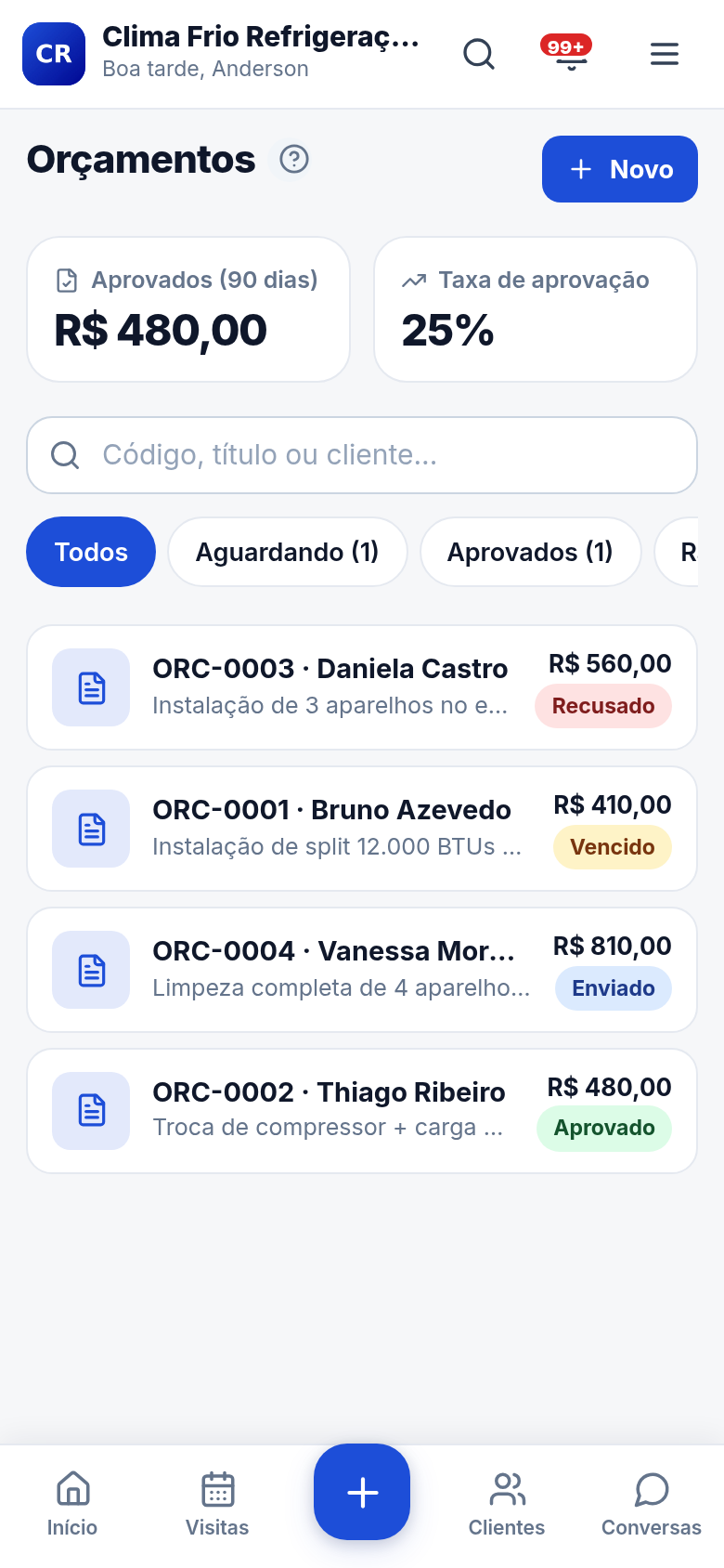 Orçamento por link