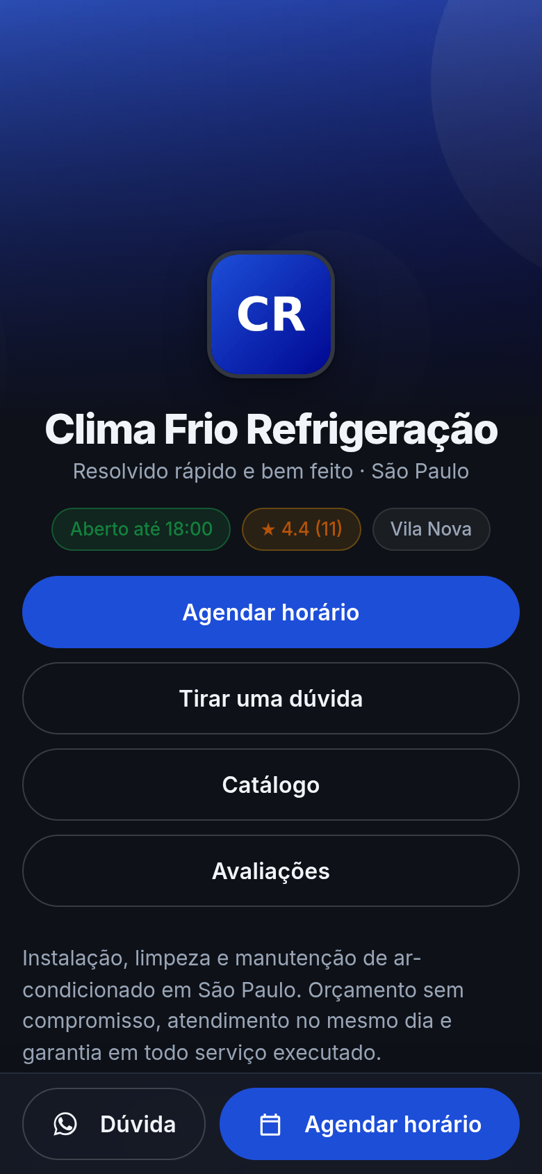 Sua página pública