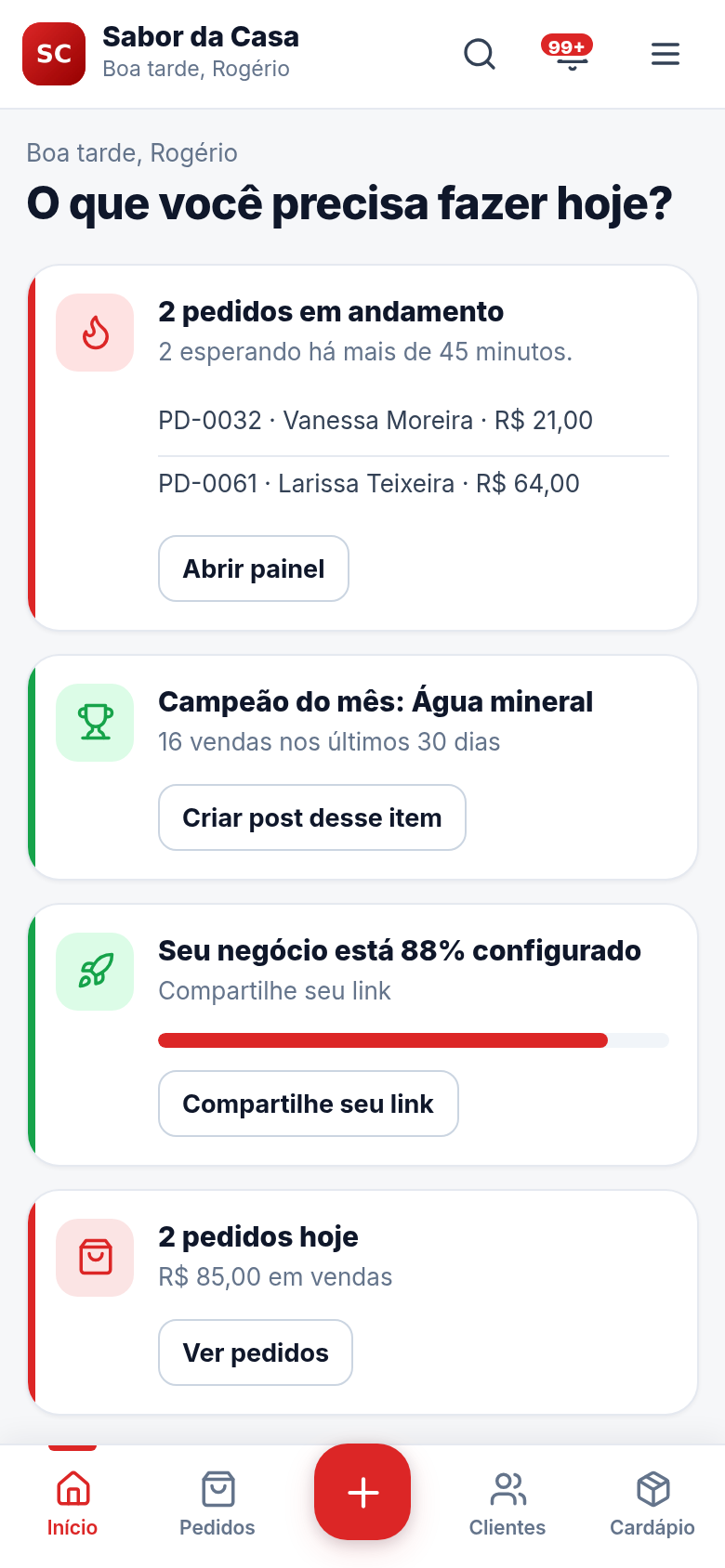 Tela de início do sistema