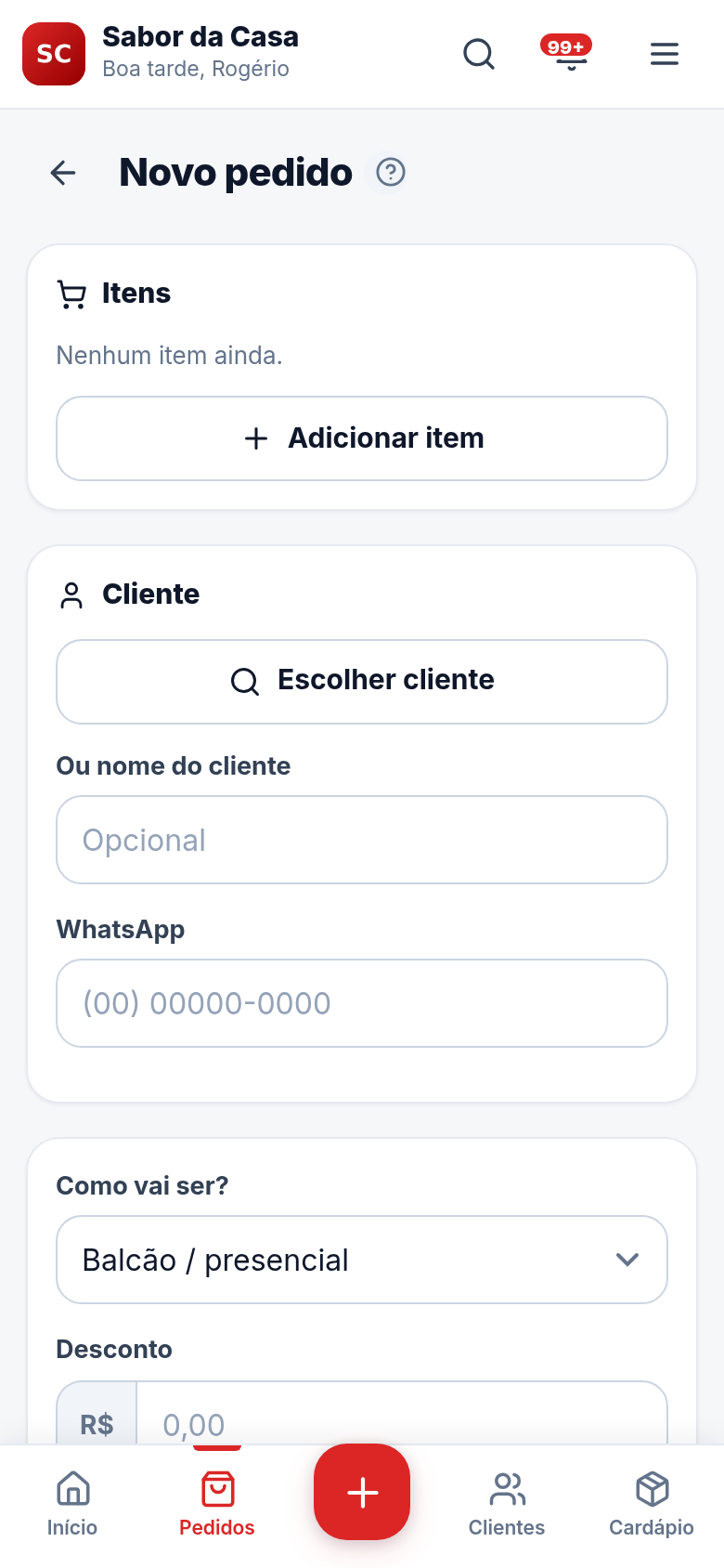 Pedido em três toques