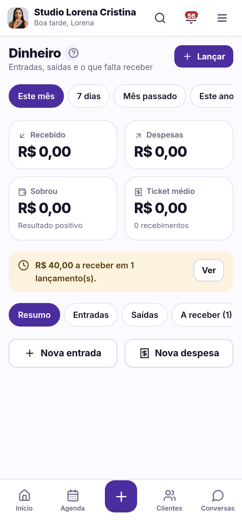 Quanto entrou hoje