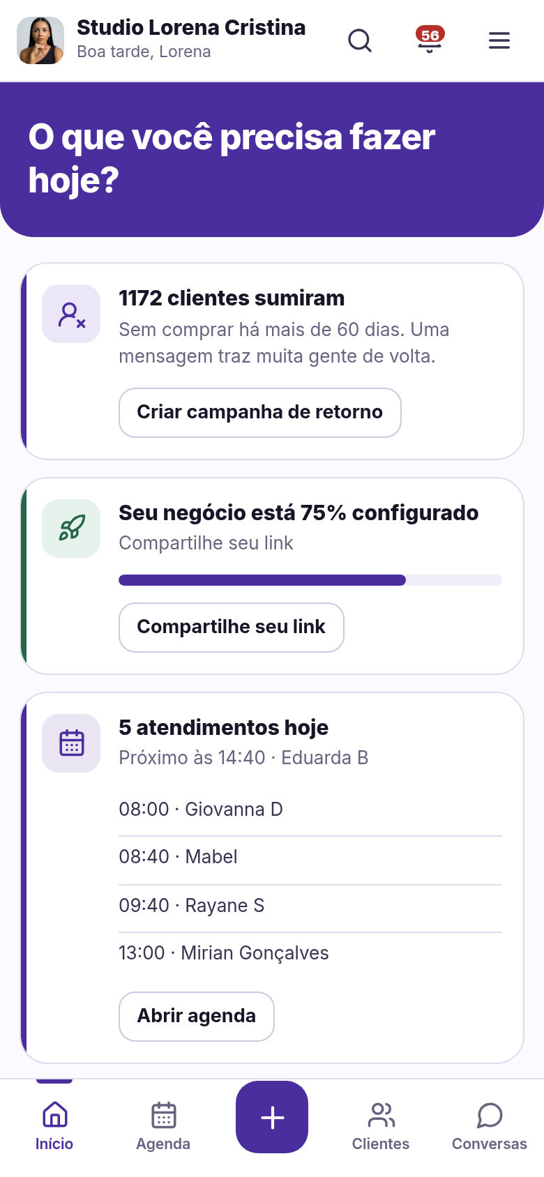 Tela de início do sistema