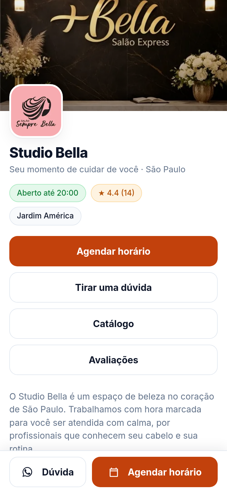 Página pública do negócio