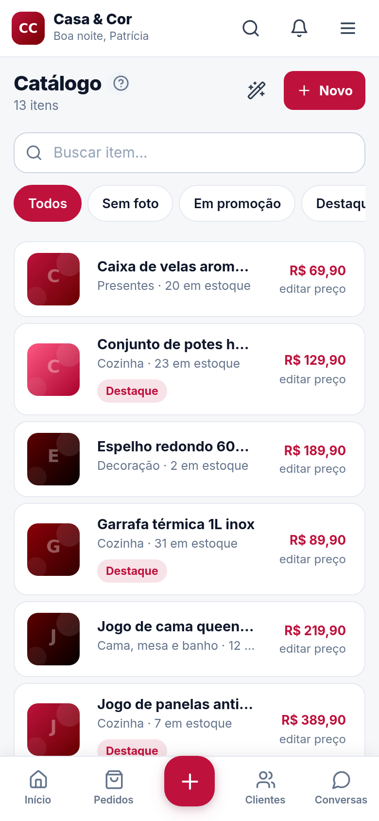 Seu catálogo