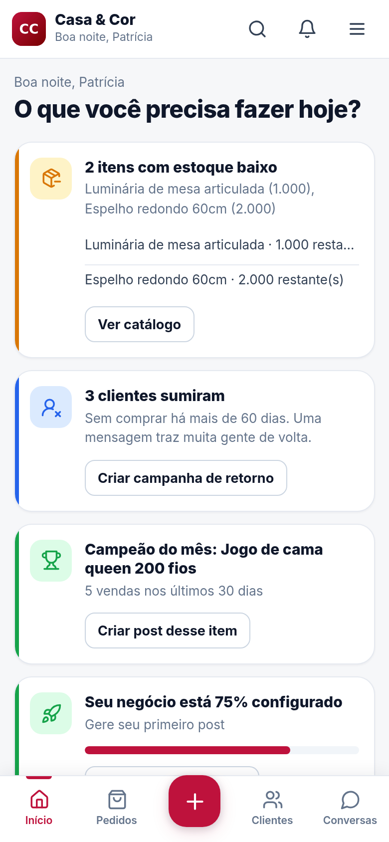 Tela de início do sistema