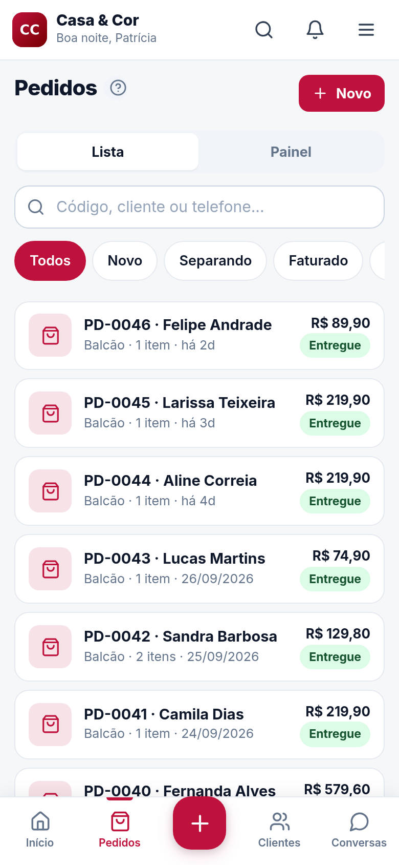 As vendas do dia