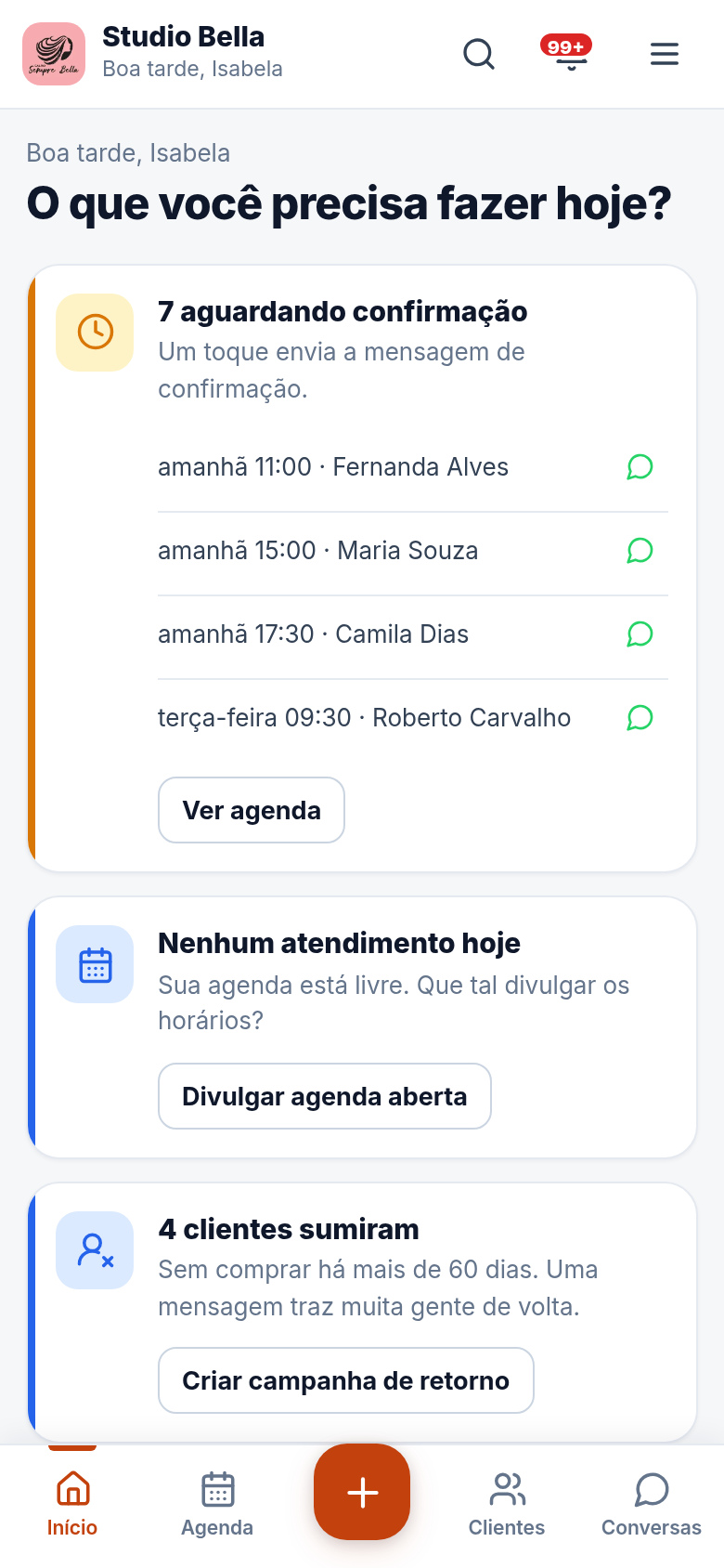Tela de início do sistema