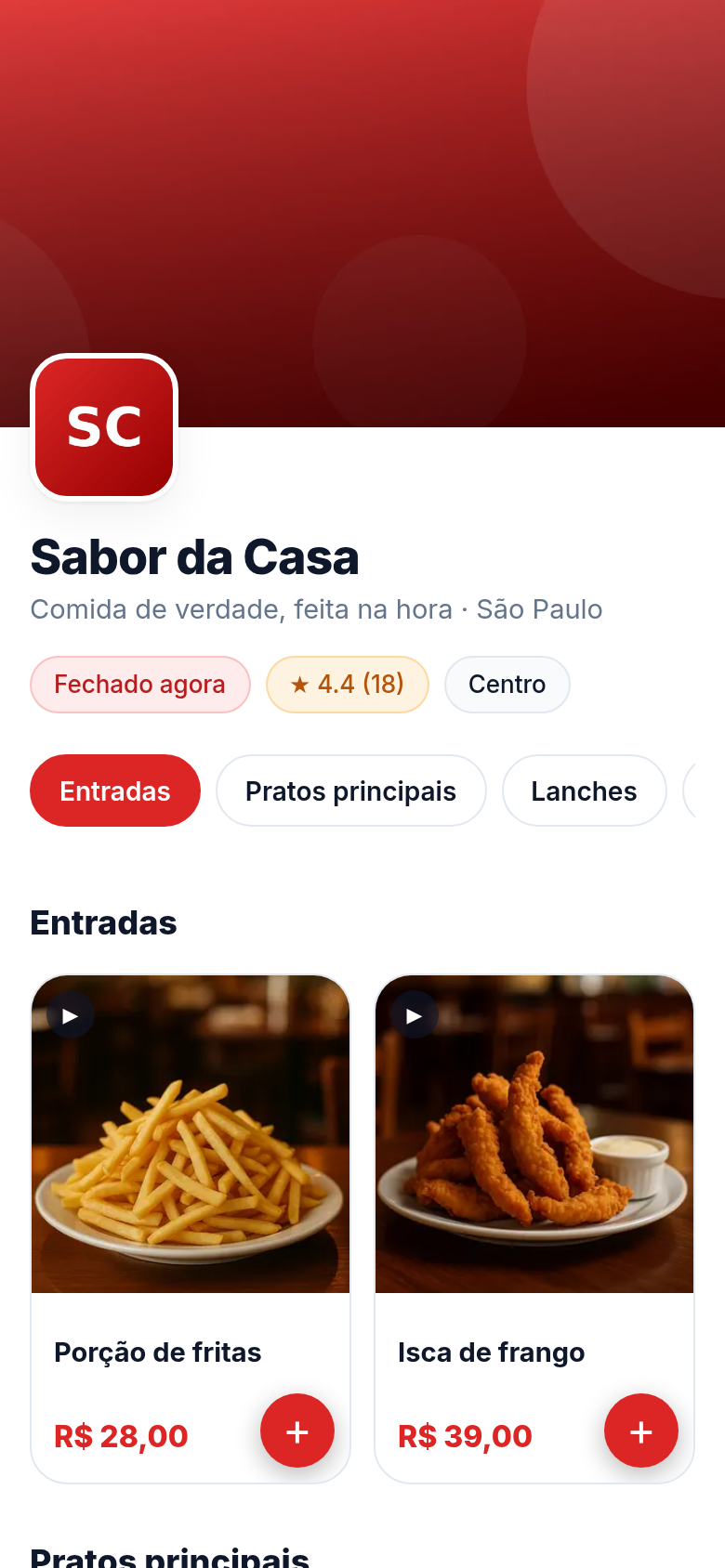 Cardápio com carrinho