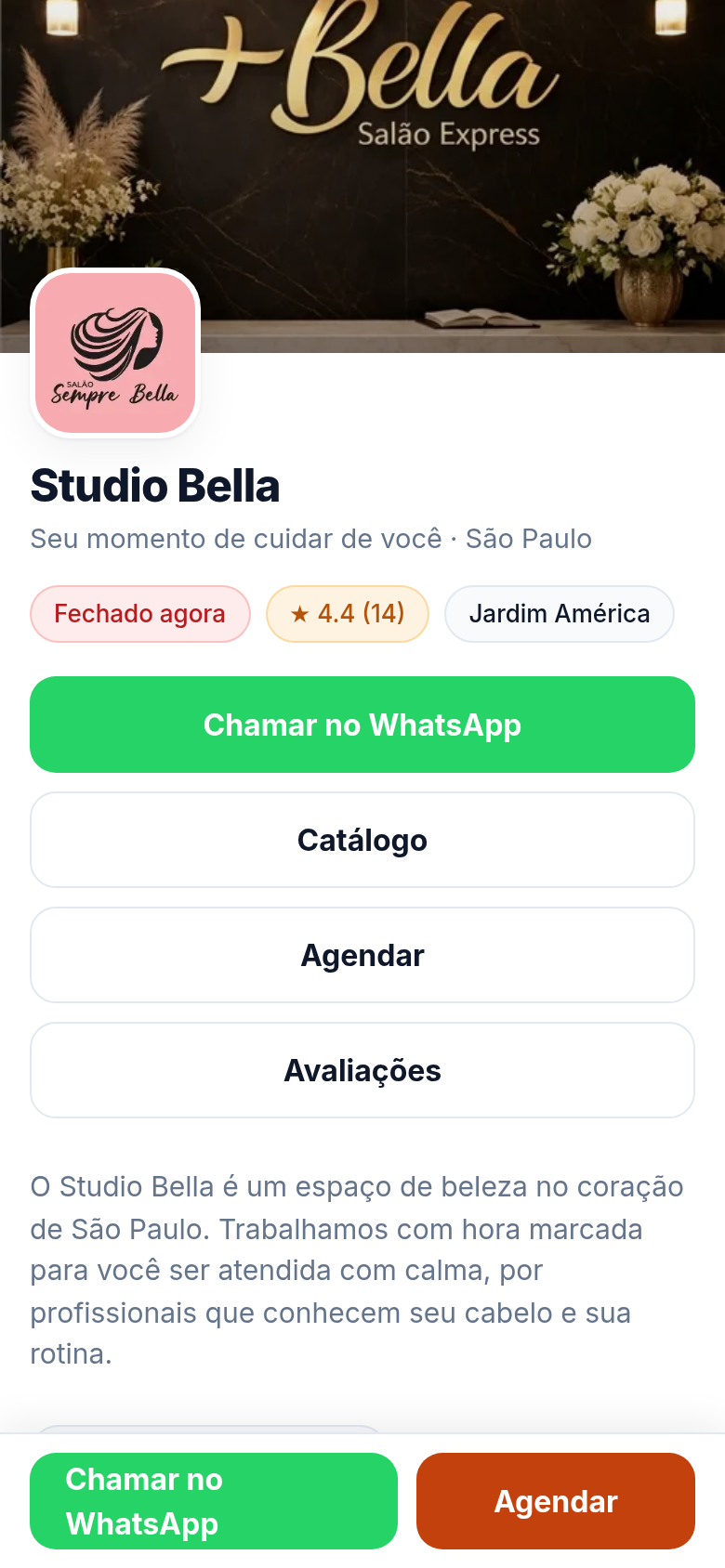 Página pública do negócio